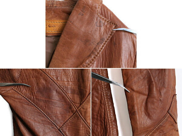 70's ビンテージ ■ OSHWAHKON オシュワコン 本革 レザー ジャケット ( レディース S 程) 古着 ライナー付き 革ジャン ブラウン テーラード