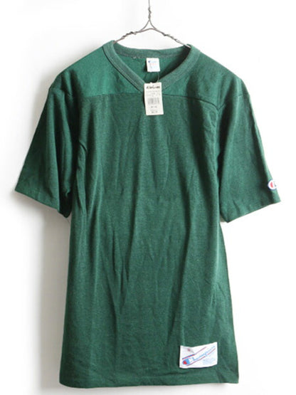 デッドストック 80's Champion コットン ナイロン Vネック フットボール Tシャツ (S)