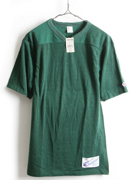 デッドストック 80's Champion コットン ナイロン Vネック フットボール Tシャツ (S)