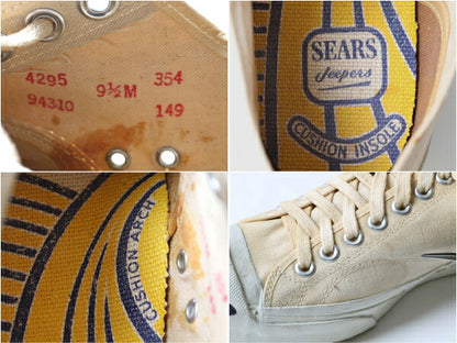 新品 デッドストック 60s USA製 ★ Sears シアーズ ジーパーズ ローカット キャンバス スニーカー ( 91/2 メンズ 27.5cm 程) 60年代 生成り