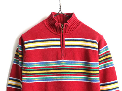 ■ LAUREN ラルフローレン ボーダー ジップネック 長袖 コットン ニット セーター ( レディース S 程) 古着 POLO ポロ マルチカラー PETITE