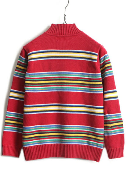 ■ LAUREN ラルフローレン ボーダー ジップネック 長袖 コットン ニット セーター ( レディース S 程) 古着 POLO ポロ マルチカラー PETITE