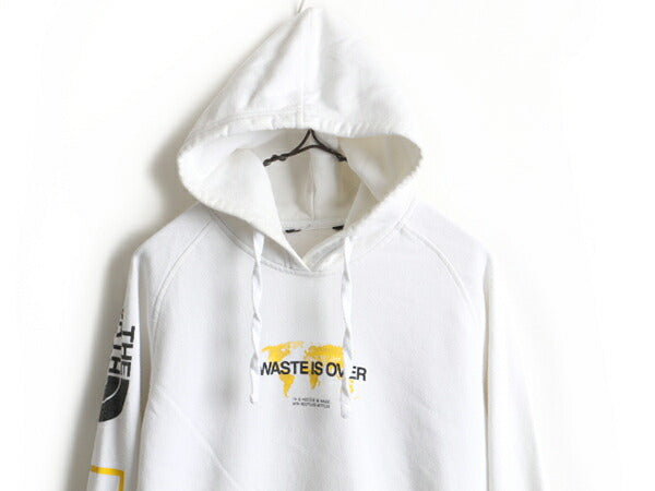日本未発売 ■ ノースフェイス 袖 プリント スウェット フード パーカー ( メンズ S 程) 古着 The North Face ナショナルジオグラフィック