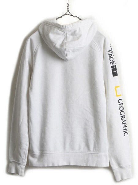 日本未発売 ■ ノースフェイス 袖 プリント スウェット フード パーカー ( メンズ S 程) 古着 The North Face ナショナルジオグラフィック