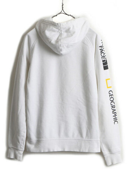 日本未発売 ■ ノースフェイス 袖 プリント スウェット フード パーカー ( メンズ S 程) 古着 The North Face ナショナルジオグラフィック