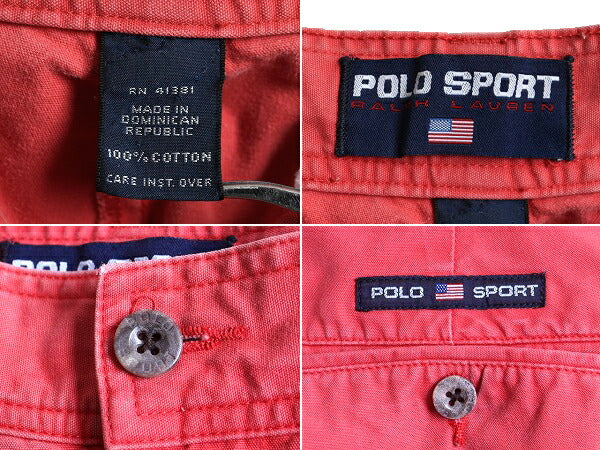 90s ■ POLO SPORT ラルフローレン コットン チノ ショートパンツ ( メンズ 34 ) 古着 90年代 ポロ 短パン 半パン ショーツ 1タック ピンク
