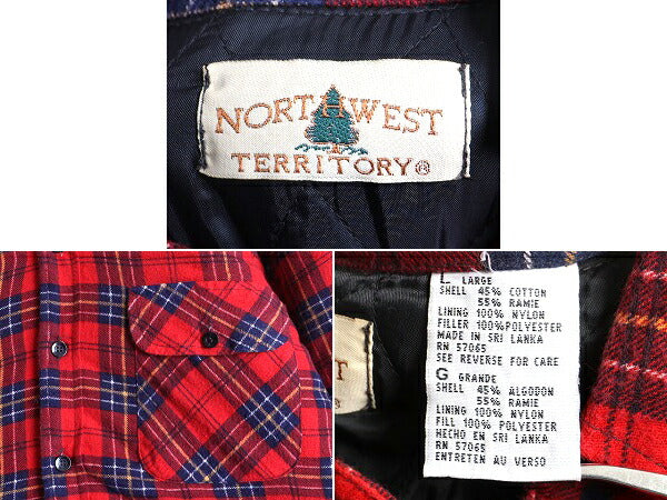 90s ■ NORTHWEST TERRITORY 中綿 キルティング ライナー付き チェック 長袖 フランネル シャツ ( メンズ L )古着 90年代 シャツジャケット