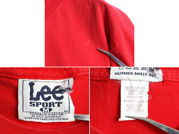 90s オールド ■ シカゴ ブルズ 刺繍 半袖 Tシャツ ( メンズ M ) 古着 90年代 リー LEE SPORT 半袖Tシャツ ロゴT キャラクター NBA レッド
