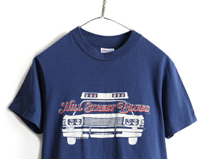 80s USA製 ビンテージ ■ ヒルストリート ブルース プリント 半袖 Tシャツ ( メンズ M 小さめ S 程) 古着 80年代 海外 ドラマ ヘインズ 紺