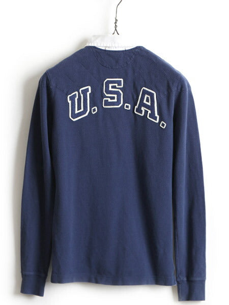 ■ ラルフローレン スポーツ 鹿の子 長袖 ポロシャツ ( レディース M ) 古着 ポロ POLO 長袖シャツ ラガーシャツ タイプ ラグビー 星条旗