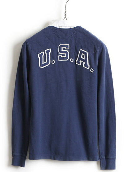■ ラルフローレン スポーツ 鹿の子 長袖 ポロシャツ ( レディース M ) 古着 ポロ POLO 長袖シャツ ラガーシャツ タイプ ラグビー 星条旗