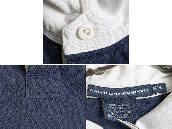 ■ ラルフローレン スポーツ 鹿の子 長袖 ポロシャツ ( レディース M ) 古着 ポロ POLO 長袖シャツ ラガーシャツ タイプ ラグビー 星条旗