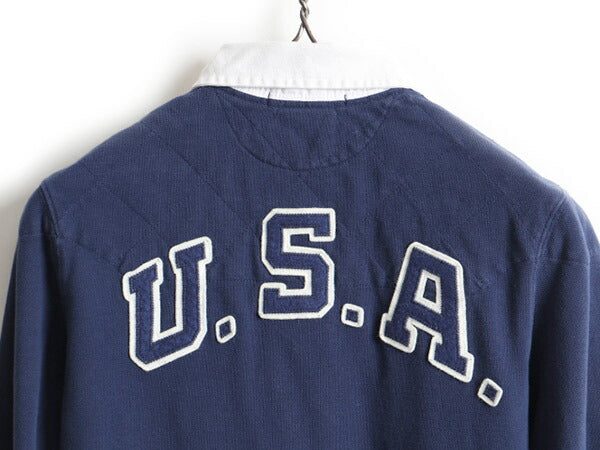 ■ ラルフローレン スポーツ 鹿の子 長袖 ポロシャツ ( レディース M ) 古着 ポロ POLO 長袖シャツ ラガーシャツ タイプ ラグビー 星条旗