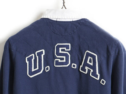 ■ ラルフローレン スポーツ 鹿の子 長袖 ポロシャツ ( レディース M ) 古着 ポロ POLO 長袖シャツ ラガーシャツ タイプ ラグビー 星条旗
