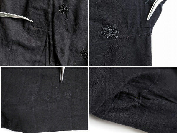 ☆ 長袖 刺繍 ワンピース チュニック ワンピ ( レディース S 程 ) 古着 黒 ひざ下丈 ロング丈 ビンテージ 花柄チュニック 花柄刺? 花柄