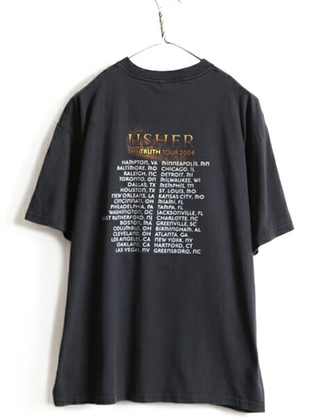 00s 大きいサイズ XL ★ USHER 2004 ツアー 両面 プリント 半袖 Tシャツ ( メンズ ) 古着 アッシャー オールド R&B ヒップホップ ラップ