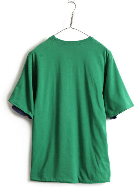 90s USA製 オールド ■ ラッセル リバーシブル 無地 半袖 Tシャツ ( メンズ M ) 古着 90年代 アメリカ製 RUSSEL 2トーン 紺 緑 半袖Tシャツ