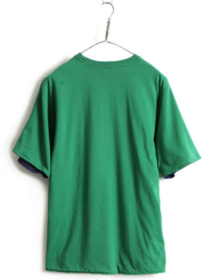 90s USA製 オールド ■ ラッセル リバーシブル 無地 半袖 Tシャツ ( メンズ M ) 古着 90年代 アメリカ製 RUSSEL 2トーン 紺 緑 半袖Tシャツ