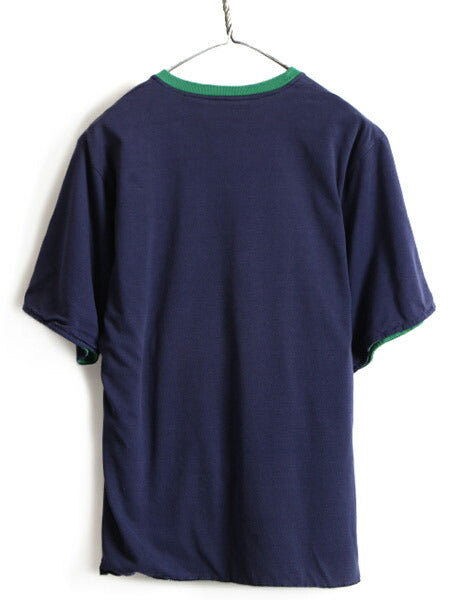 90s USA製 オールド ■ ラッセル リバーシブル 無地 半袖 Tシャツ ( メンズ M ) 古着 90年代 アメリカ製 RUSSEL 2トーン 紺 緑 半袖Tシャツ