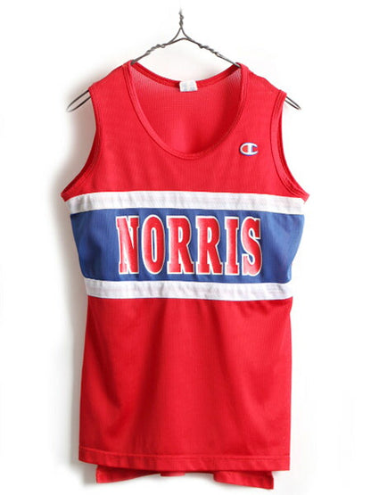 80s USA製 ■ チャンピオン カレッジ プリント メッシュ タンクトップ ( 14 レディース L メンズ M 程) 古着 80年代 Champion ビンテージ
