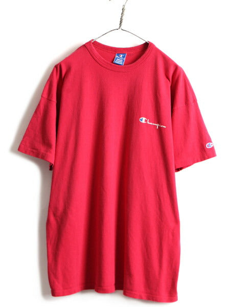 90s USA製 大きいサイズ XXL ■ チャンピオン 100% コットン ワンポイント プリント 半袖 Tシャツ ( メンズ ) 古着 90年代 Champion 目あり