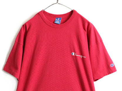 90s USA製 大きいサイズ XXL ■ チャンピオン 100% コットン ワンポイント プリント 半袖 Tシャツ ( メンズ ) 古着 90年代 Champion 目あり