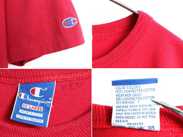 90s USA製 大きいサイズ XXL ■ チャンピオン 100% コットン ワンポイント プリント 半袖 Tシャツ ( メンズ ) 古着 90年代 Champion 目あり