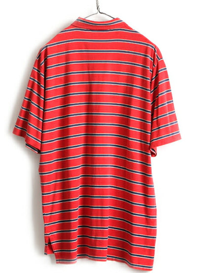 90s ビッグポロ ■ POLO ポロ ラルフローレン ボーダー 半袖 ポロシャツ ( メンズ L ) 古着 90年代 ポケット付き ワンポイント 半袖シャツ