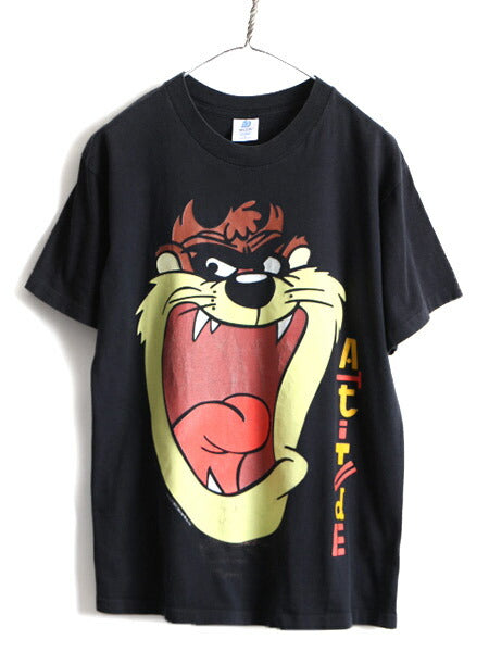 90s USA製 ■ ワーナー タズマニアンデビル プリント 半袖 Tシャツ ( メンズ レディース L ) 古着 90年代 オールド ルーニー テューンズ 黒