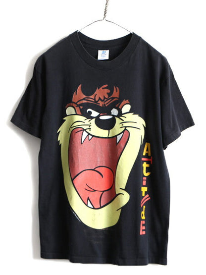 90s USA製 ■ ワーナー タズマニアンデビル プリント 半袖 Tシャツ ( メンズ レディース L ) 古着 90年代 オールド ルーニー テューンズ 黒