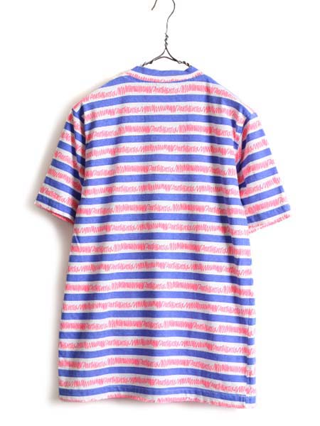 デッドストック 90s 希少サイズ S ■ 総柄 ボーダー 半袖 Tシャツ 新品 メンズ レディース / 90年代 オールド ボーダーT シングルステッチ
