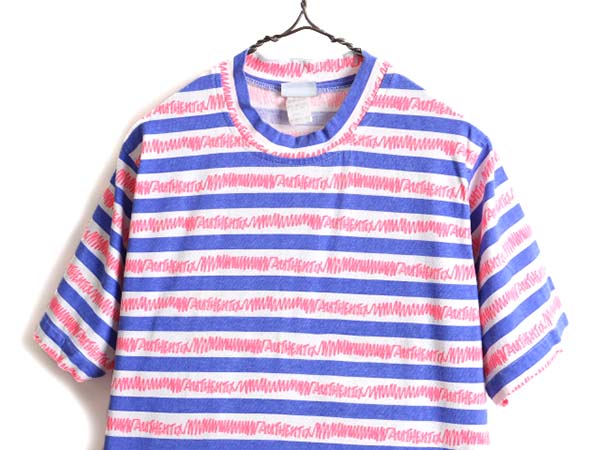 デッドストック 90s 希少サイズ S ■ 総柄 ボーダー 半袖 Tシャツ 新品 メンズ レディース / 90年代 オールド ボーダーT シングルステッチ