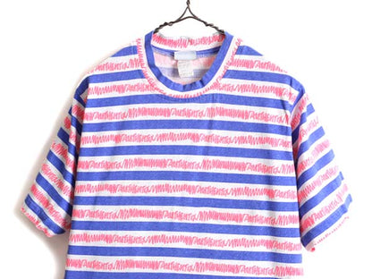 デッドストック 90s 希少サイズ S ■ 総柄 ボーダー 半袖 Tシャツ 新品 メンズ レディース / 90年代 オールド ボーダーT シングルステッチ