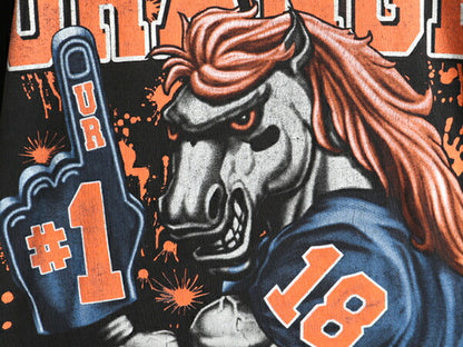 00s 大きいサイズ XL 人気 黒 ■ NFL デンバー ブロンコス 大判 プリント 半袖 Tシャツ ( メンズ ) 古着 アメフト キャラクター オールド