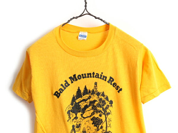70s 80s USA製 ■ ヘルスニット スーベニア プリント 半袖 Tシャツ ( M 小さめ メンズ レディース S 程) 古着 70年代 80年代 ビンテージ 黄