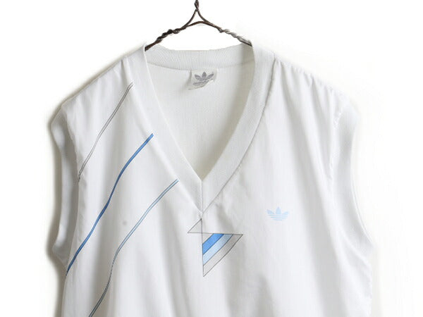 80s USA製 ビンテージ ■ アディダス Vネック ナイロン ベスト ( メンズ S ) 古着 adidas 80年代 プルオーバー ライナー付き トレフォイル