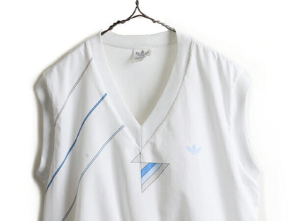 80s USA製 ビンテージ ■ アディダス Vネック ナイロン ベスト ( メンズ S ) 古着 adidas 80年代 プルオーバー ライナー付き トレフォイル