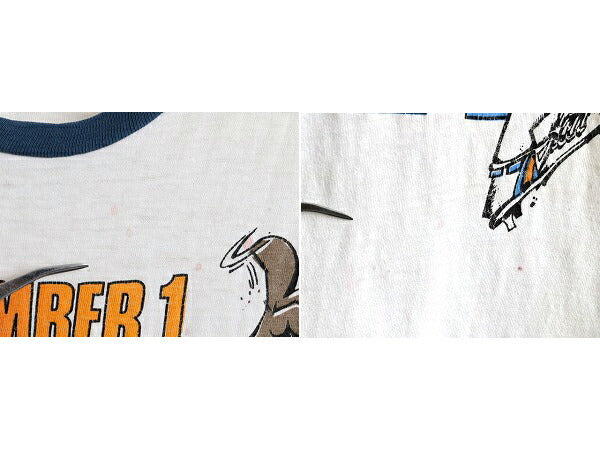 70s ビンテージ ■ カレッジ キャラクター プリント 半袖 リンガー Tシャツ ( メンズ レディース S 程) 古着 70年代 マスコット プリントT