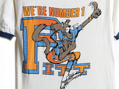 70s ビンテージ ■ カレッジ キャラクター プリント 半袖 リンガー Tシャツ ( メンズ レディース S 程) 古着 70年代 マスコット プリントT