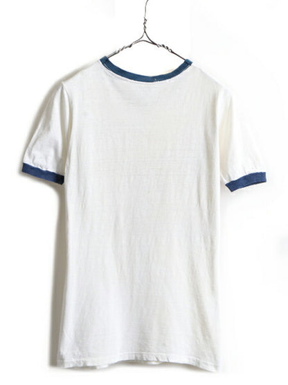 70s ビンテージ ■ カレッジ キャラクター プリント 半袖 リンガー Tシャツ ( メンズ レディース S 程) 古着 70年代 マスコット プリントT