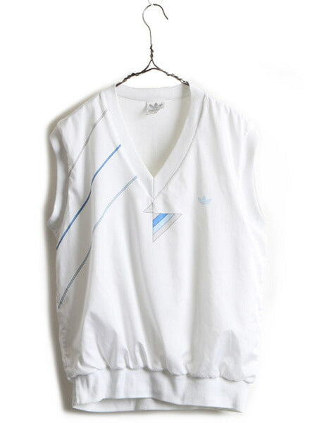 80s USA製 ビンテージ ■ アディダス Vネック ナイロン ベスト ( メンズ S ) 古着 adidas 80年代 プルオーバー ライナー付き トレフォイル