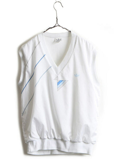 80s USA製 ビンテージ ■ アディダス Vネック ナイロン ベスト ( メンズ S ) 古着 adidas 80年代 プルオーバー ライナー付き トレフォイル