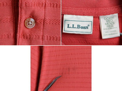 90s 旧タグ ■ LLBEAN ジャガード ボーダー 半袖 ポロシャツ ( メンズ M ) 古着 90年代 エルエルビーン LLビーン 半袖シャツ テラコッタ