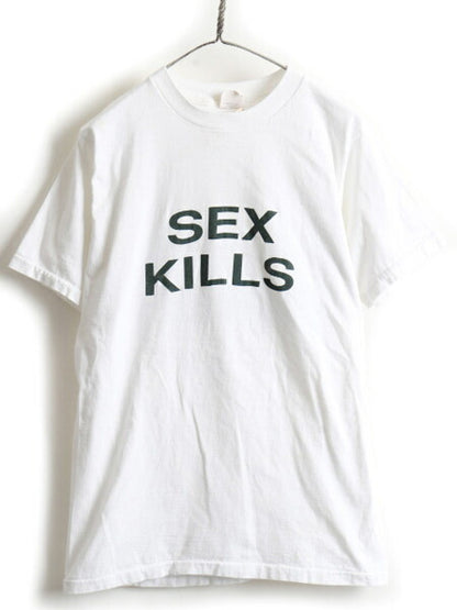 80s メッセージ 両面 プリント 半袖 Tシャツ (L)
