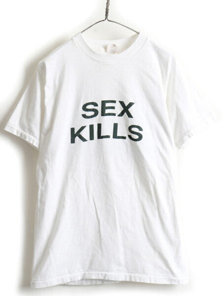 80s メッセージ 両面 プリント 半袖 Tシャツ (L)