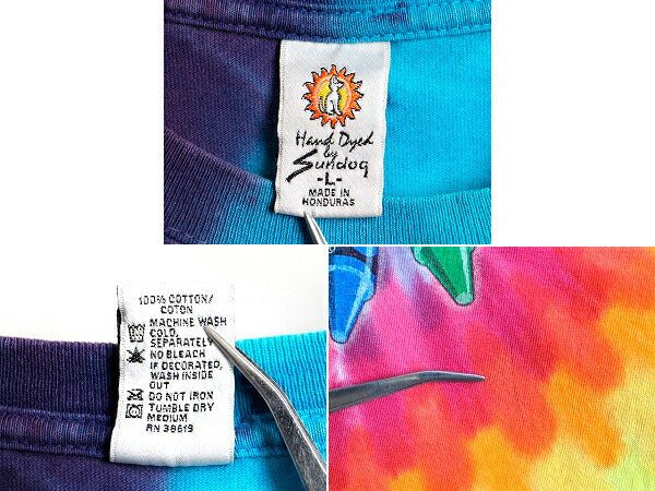00s オールド ■ クレヨラ タイダイ 半袖 Tシャツ ( メンズ L ) 古着 00年代 SUNDOG プリントTシャツ マルチカラー ヘビーウェイト 企業物