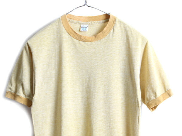 70s USA製 ビンテージ ■ スプルース 無地 リンガー 半袖 Tシャツ ( M 小さめ メンズ S 程) 古着 MAYO Spruce 70年代 霜降り イエロー 無地