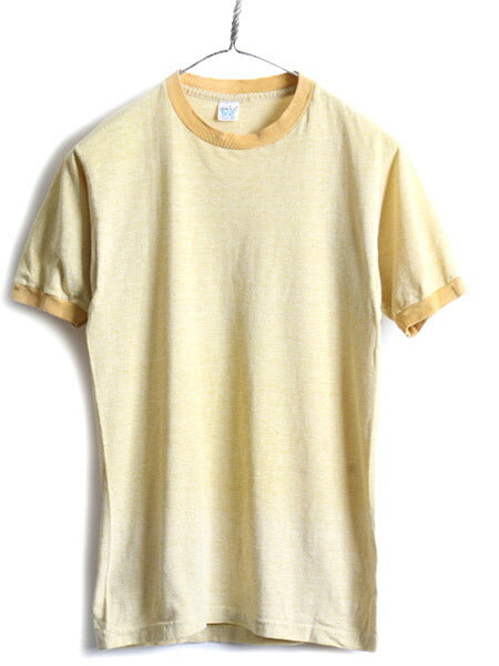 70s USA製 ビンテージ ■ スプルース 無地 リンガー 半袖 Tシャツ ( M 小さめ メンズ S 程) 古着 MAYO Spruce 70年代 霜降り イエロー 無地