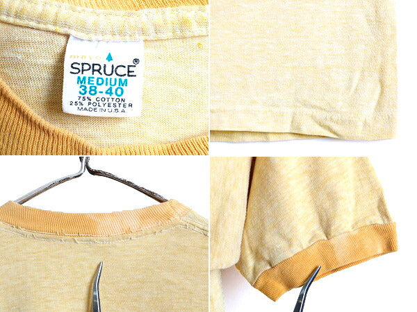 70s USA製 ビンテージ ■ スプルース 無地 リンガー 半袖 Tシャツ ( M 小さめ メンズ S 程) 古着 MAYO Spruce 70年代 霜降り イエロー 無地
