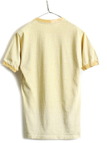 70s USA製 ビンテージ ■ スプルース 無地 リンガー 半袖 Tシャツ ( M 小さめ メンズ S 程) 古着 MAYO Spruce 70年代 霜降り イエロー 無地